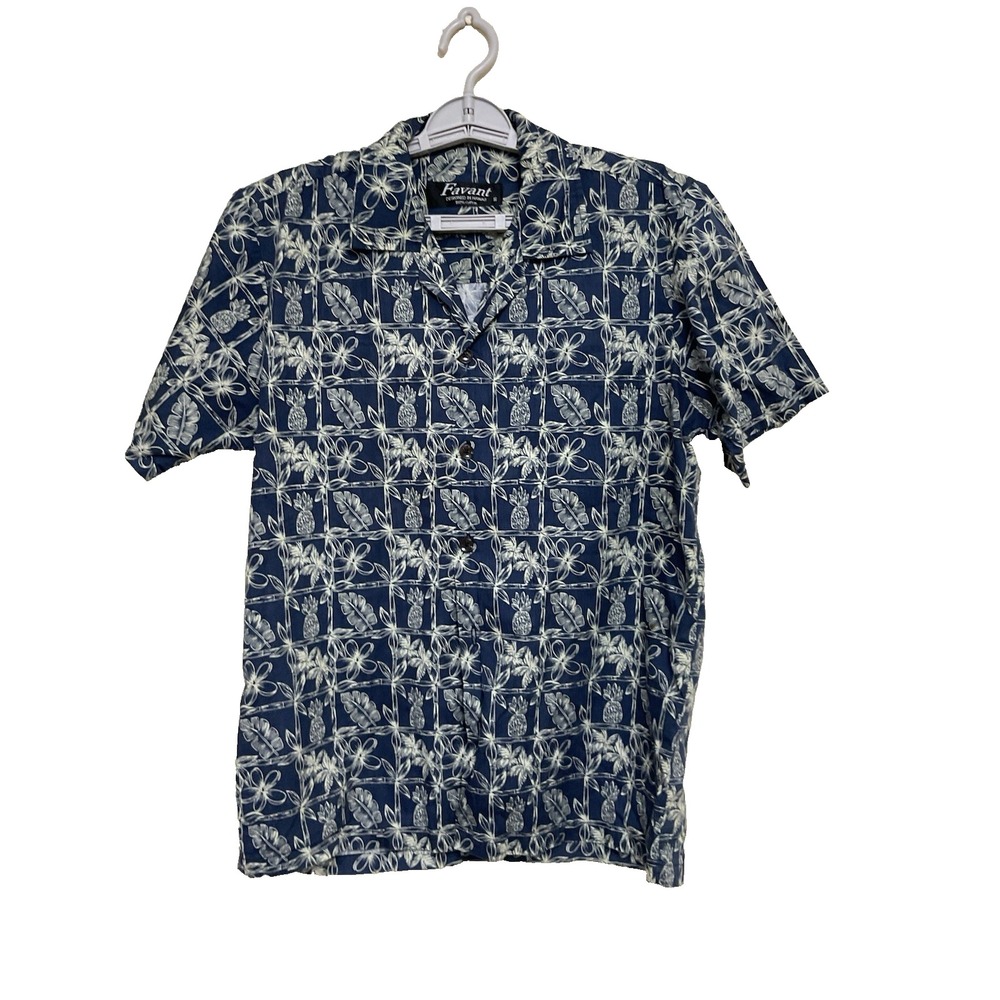 FAVANT‎  MEN'S HAWAIIAN SHIRTS  100% COTTON  PINEAPPLES  Blue Size Small